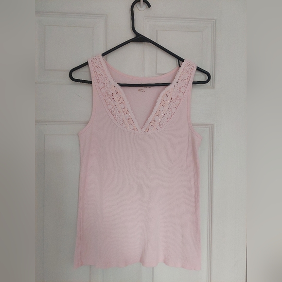 V-Neck Embroidered, Beaded and Sequined Ribbed Sleeveless Tank Top Pink - Picture 1 of 8